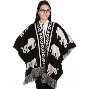 Code22 Elephant Print Reversible Ruana with Tassel